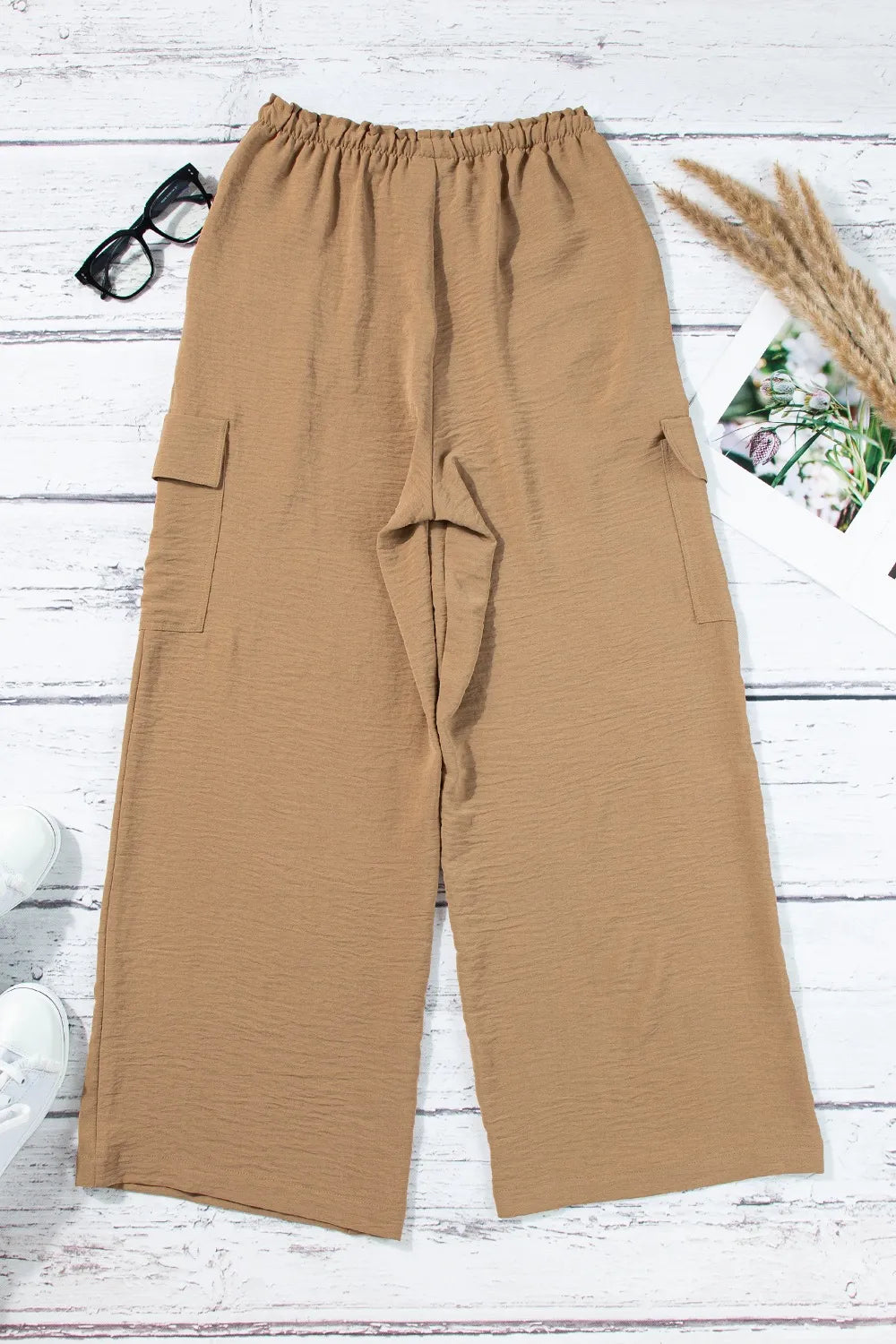 Drawstring Frilled Waist Wide Leg Utility Trousers - Tigbul's Variety Fashion Shop