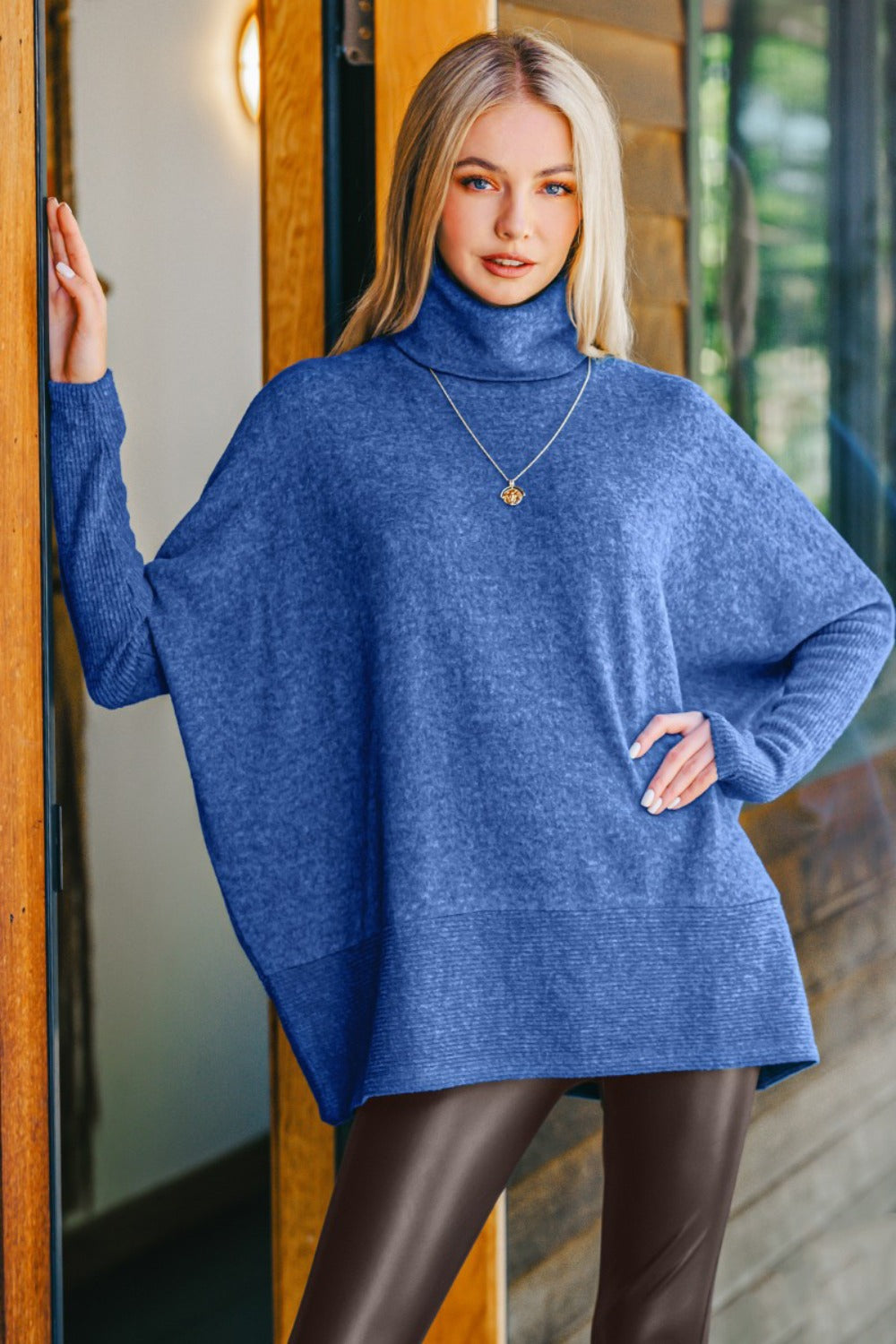 Zenana Full Size Brushed Melange Hacci Turtleneck Sweater - Tigbul's Variety Fashion Shop