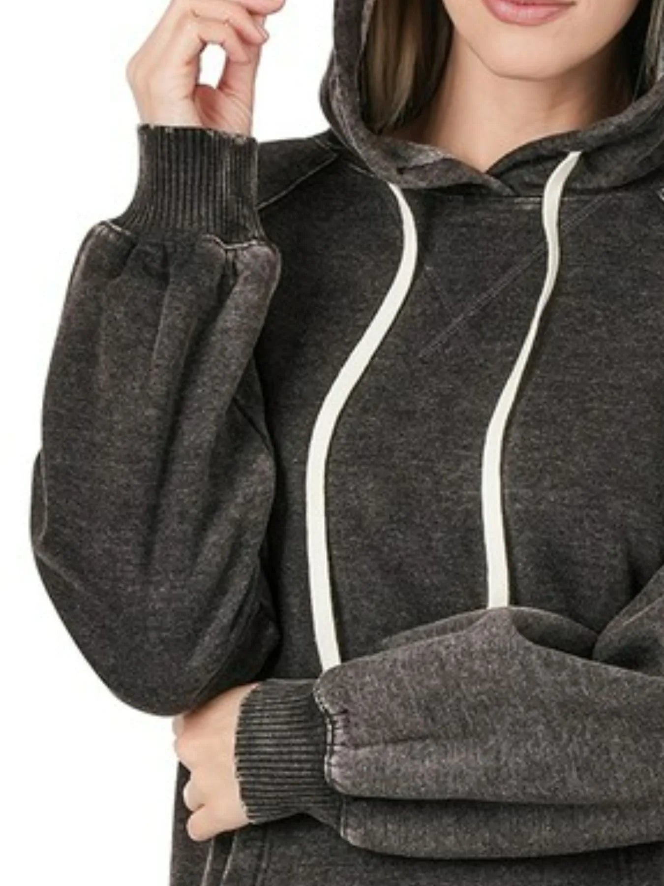 Zenana Acid Wash Fleece Hoodie with Drawstring - Tigbul's Variety Fashion Shop