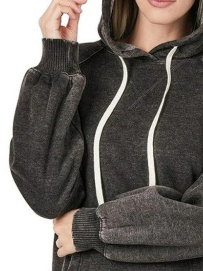 Zenana Acid Wash Fleece Hoodie with Drawstring - Tigbul's Variety Fashion Shop