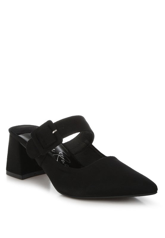 Amapola Buckle Strap Detail Microfiber Mules - Tigbul's Variety Fashion Shop