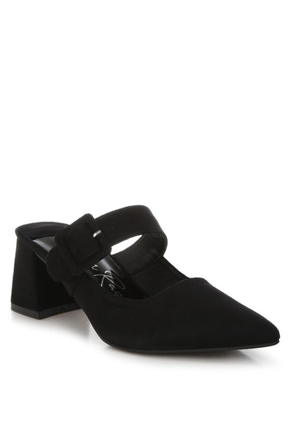 Amapola Buckle Strap Detail Microfiber Mules - Tigbul's Variety Fashion Shop