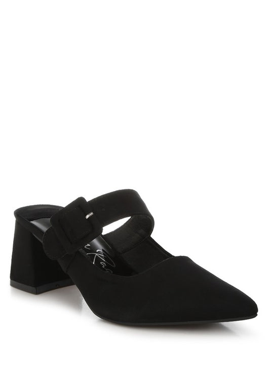 Amapola Buckle Strap Detail Microfiber Mules - Tigbul's Variety Fashion Shop