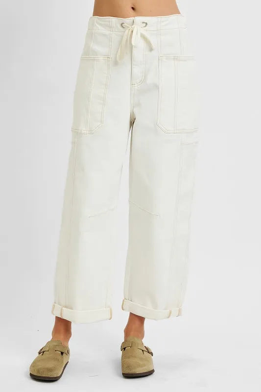 RISEN Full Size High Rise Crop Wide Barrel Cargo Pocket Jeans Plus Size - Tigbul's Variety Fashion Shop