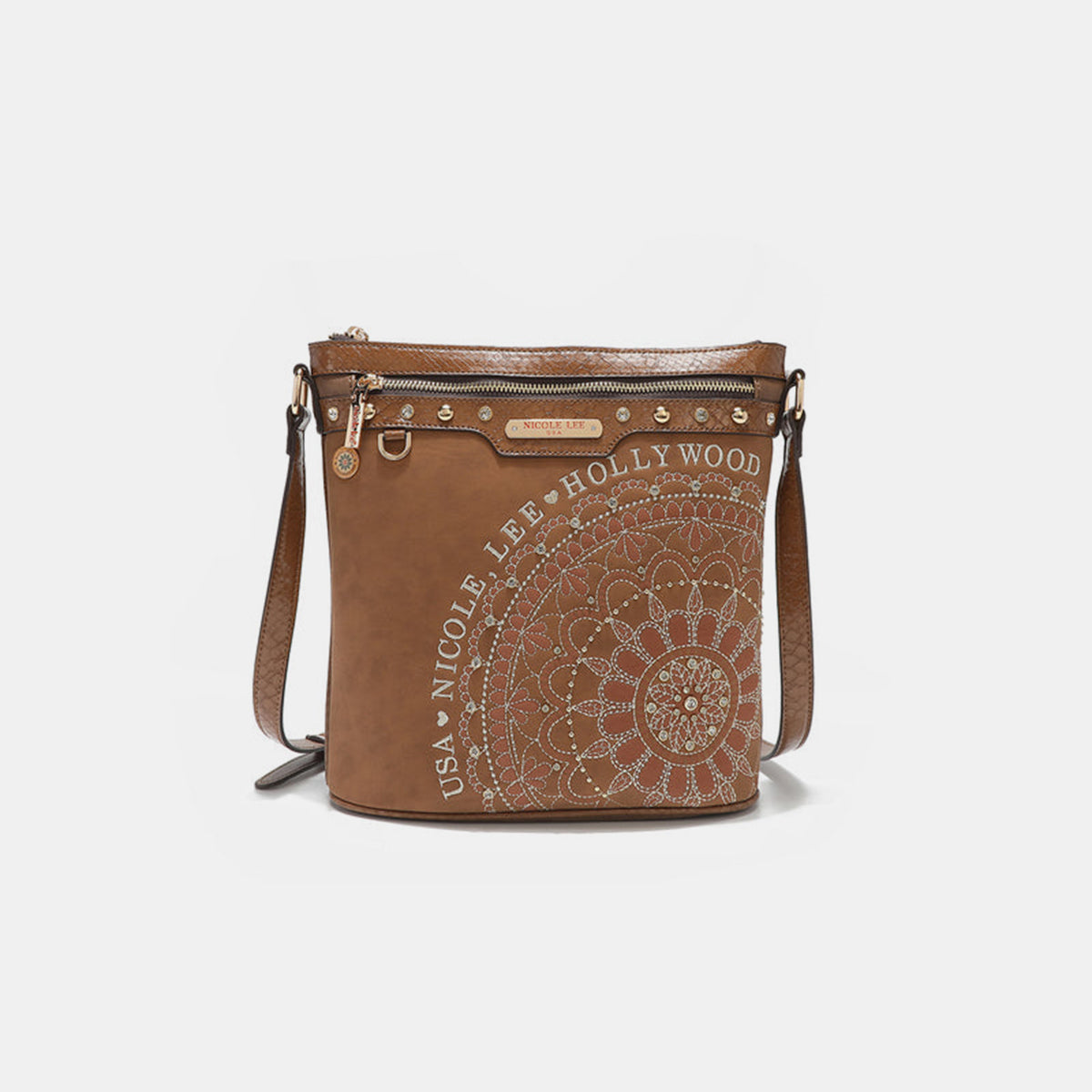 Nicole Lee USA Metallic Stitching Embroidery Inlaid Rhinestone Crossbody Bag - Tigbul's Variety Fashion Shop