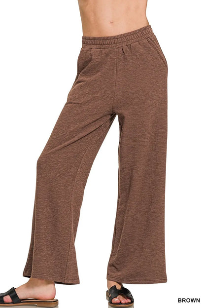 Zenana Cotton Slub Wide Leg Pants - Tigbul's Variety Fashion Shop