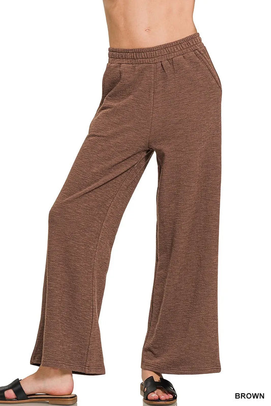 Zenana Cotton Slub Wide Leg Pants - Tigbul's Variety Fashion Shop