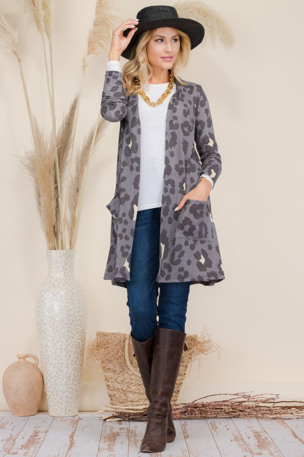 Celeste Full Size Leopard Open Front Contrast Cardigan - Tigbul's Variety Fashion Shop