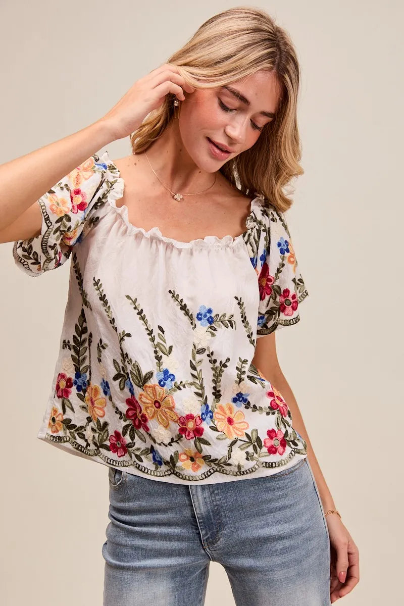 SO ME Floral Embroidered Two Way Off The Shoulder Blouse - Tigbul's Variety Fashion Shop