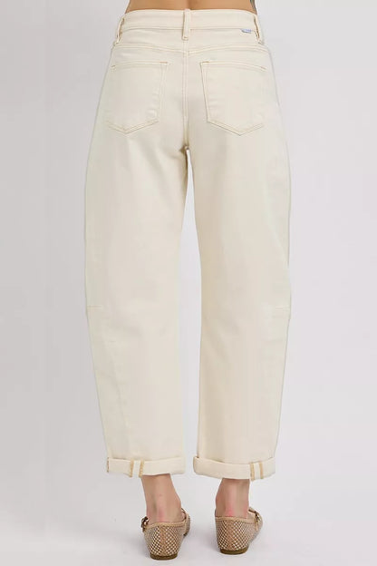 RISEN High Rise Relaxed Barrel Cuffed Jeans - Tigbul's Variety Fashion Shop
