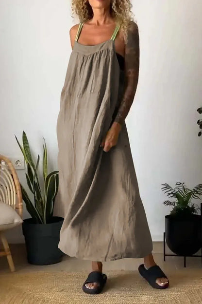 Ruched Cami Maxi Dress with Pockets Size Small - 5XL Plus - Tigbul's Variety Fashion Shop
