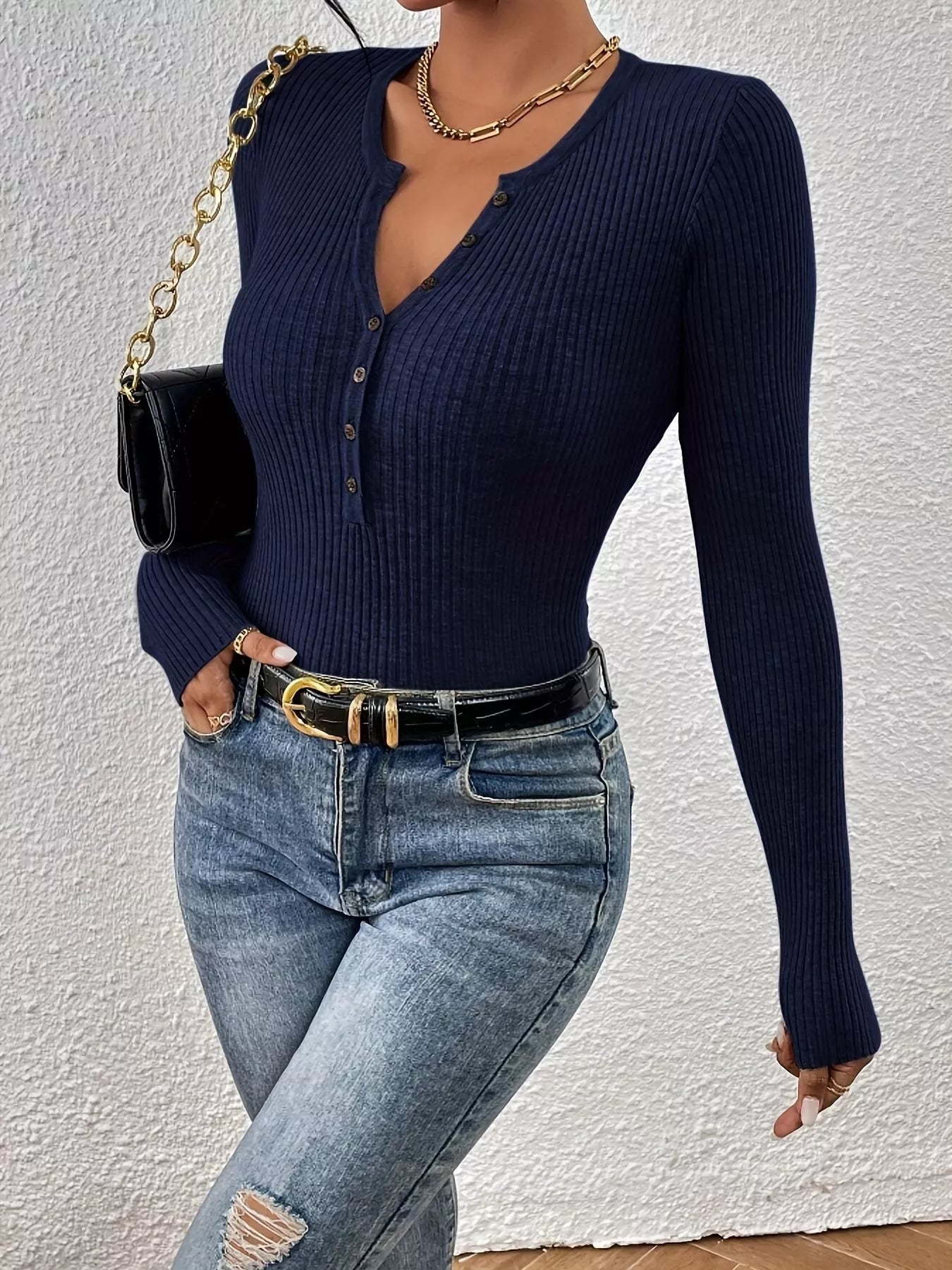 Ribbed Knit Button Front Knit Top - Tigbul's Variety Fashion Shop