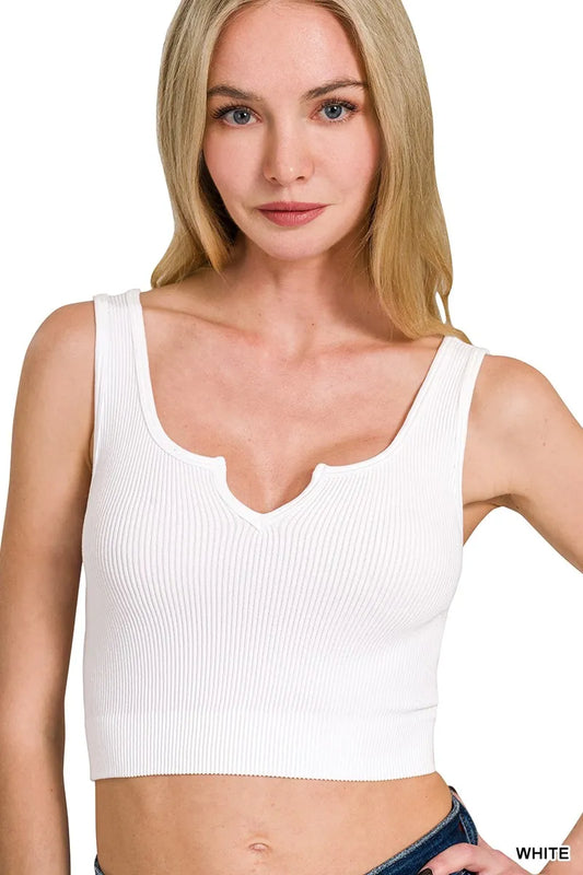 Zenana Seamless Split Neck Bra Tank Top - Tigbul's Variety Fashion Shop