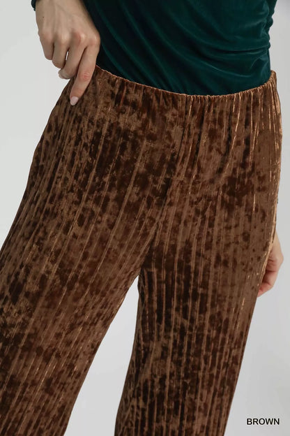 Umgee Velvet Pleated Wide Leg Pants - Tigbul's Variety Fashion Shop