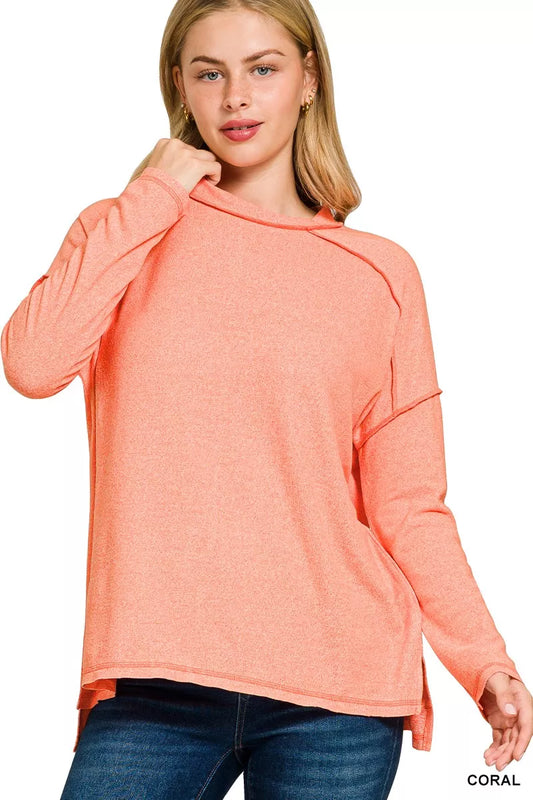 Zenana Full Size Melange Hacci Exposed Seam Hi-low Tee Plus Size - Tigbul's Variety Fashion Shop
