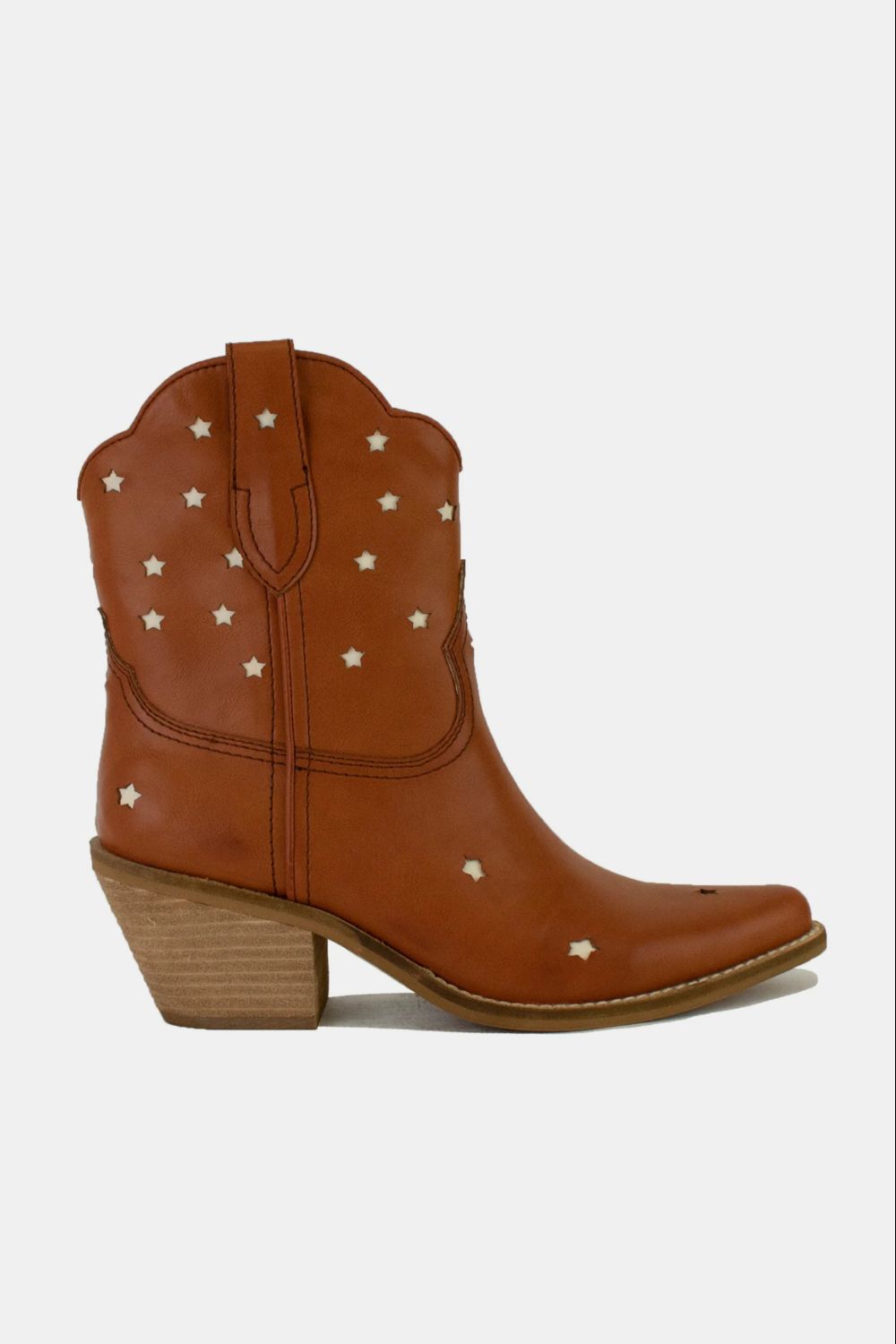 Brown Faux Leather Star-Shaped Cutouts Point Toe Boots - Tigbul's Variety Fashion Shop