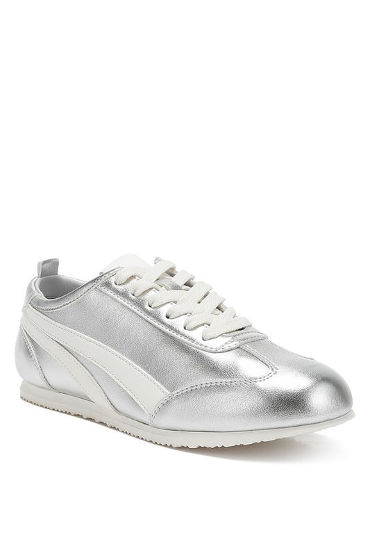 Montek Silver Metallic Lace-Up Sneakers - Tigbul's Variety Fashion Shop