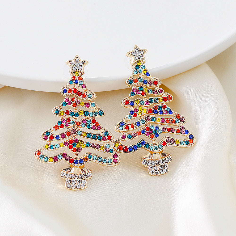 Rhinestone Alloy Christmas Tree Earrings - Tigbul's Variety Fashion Shop