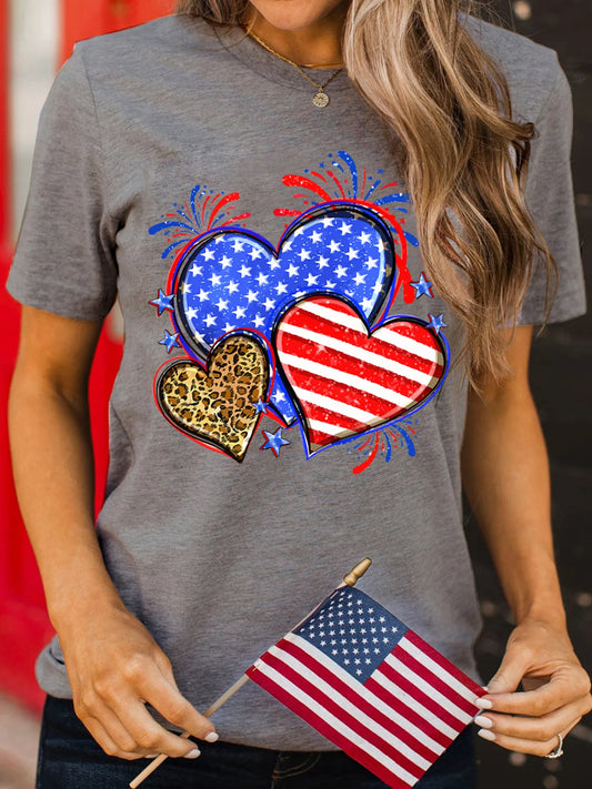 American Heart Graphic Round Neck T Shirt - Tigbul's Variety Fashion Shop