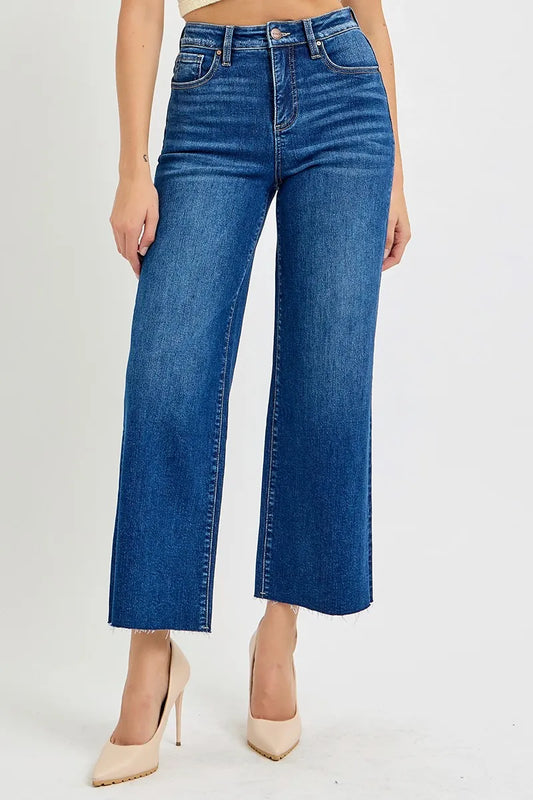RISEN Full Size Tummy Control High Rise Wide Crop Jeans Plus Size - Tigbul's Variety Fashion Shop