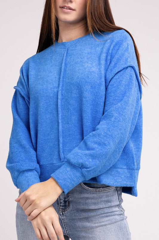 Brushed Melange Hacci Hi-Low Hem Sweater - Tigbuls Variety Fashion