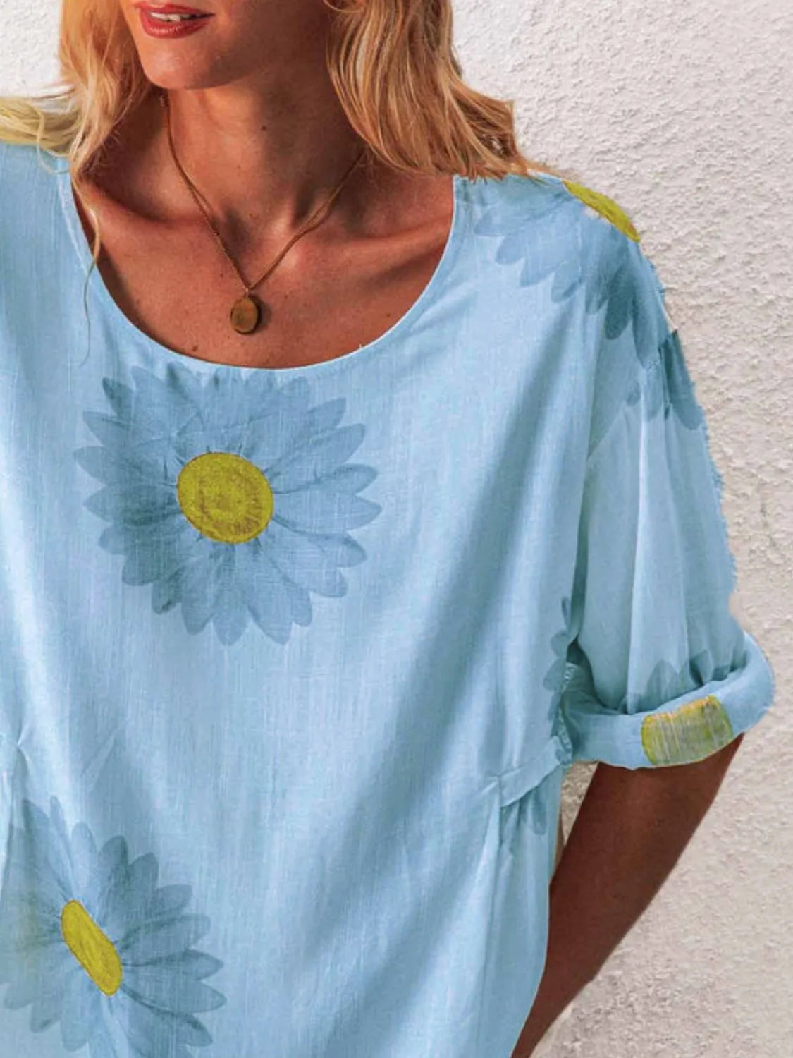 Full Size Flower Round Neck Half Sleeve T-Shirt Plus Size - Tigbul's Variety Fashion Shop