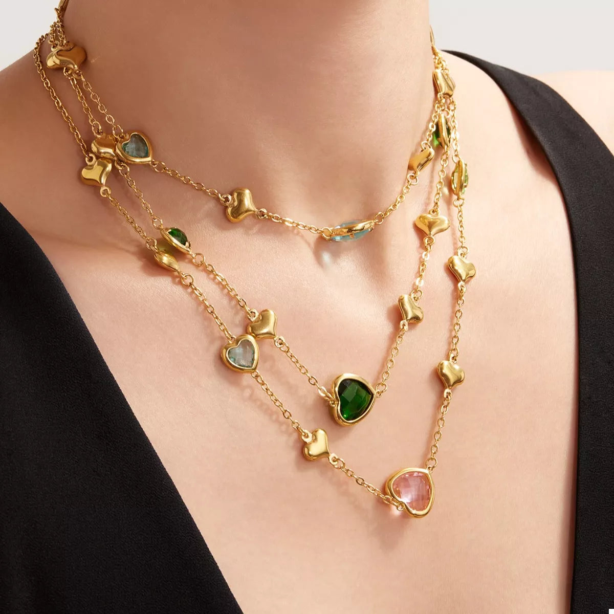 18K Gold-Plated Heart Necklace with Glass Stone - Tigbul's Variety Fashion Shop