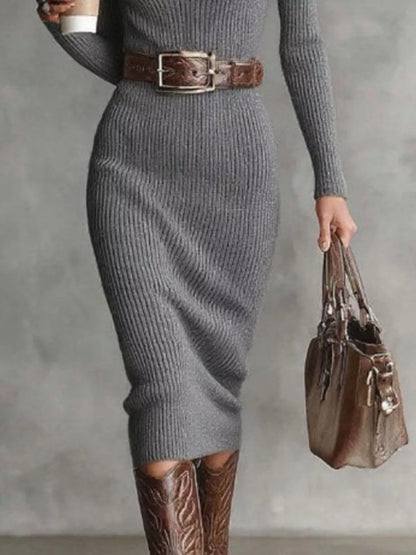Full Size Ribbed Knit Turtleneck Sweater Dress Plus Size - Tigbul's Variety Fashion Shop