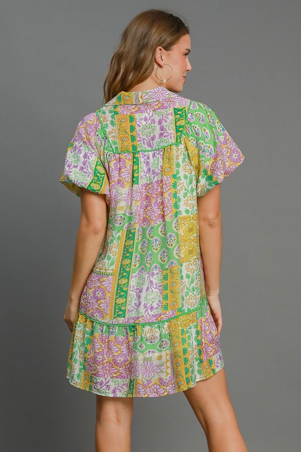 Umgee Full Size Smocked Floral Puff Sleeve Mini Dress Plus Size - Tigbul's Variety Fashion Shop