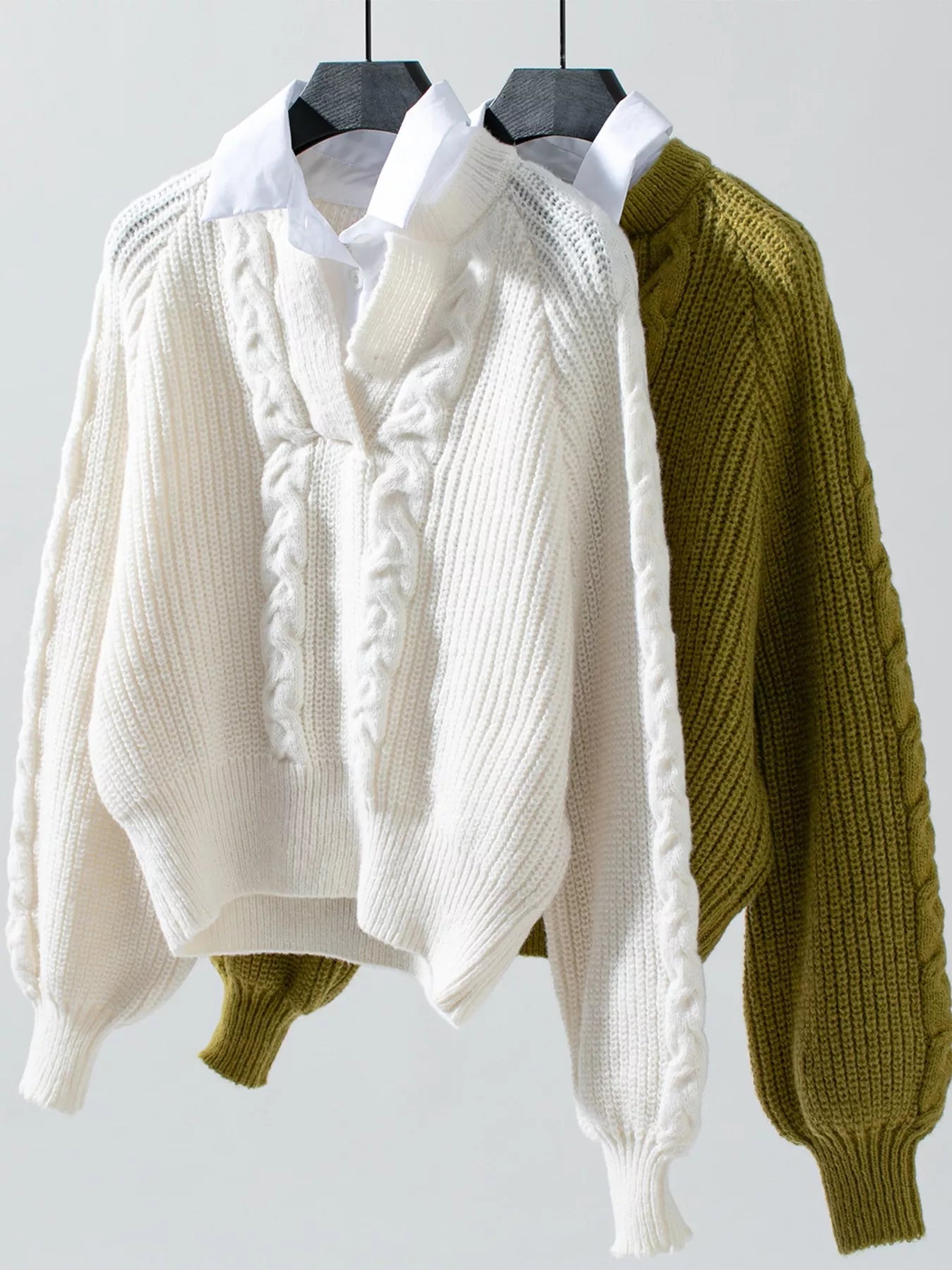 Cable Knit Long Sleeve Sweater - Tigbul's Variety Fashion Shop