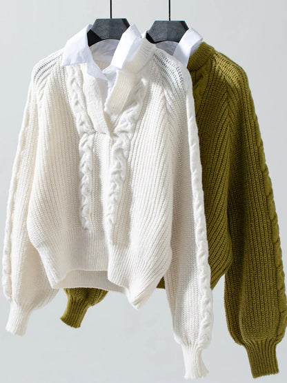 Cable Knit Long Sleeve Sweater - Tigbul's Variety Fashion Shop