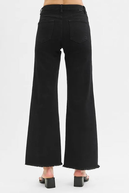 RISEN Full Size Tummy Control Black High Rise Wide Jeans Plus Size - Tigbul's Variety Fashion Shop