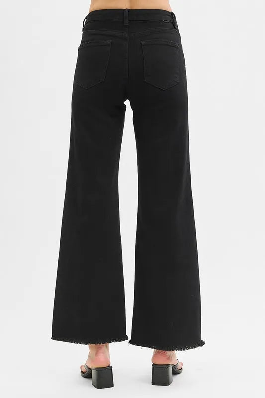RISEN Full Size Tummy Control Black High Rise Wide Jeans Plus Size - Tigbul's Variety Fashion Shop