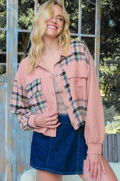 Hailey & Co Plaid Mixed Cropped Jacket - Tigbul's Variety Fashion Shop