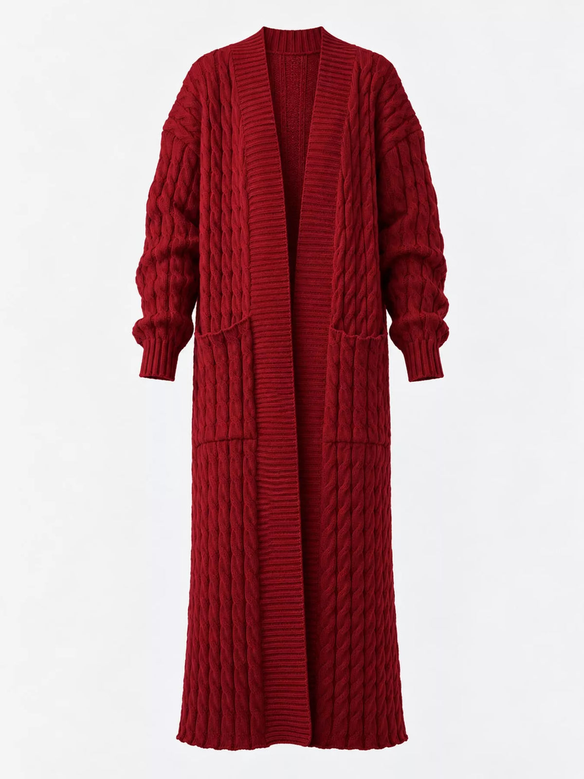 Elegant Cable-Knit Longline Open-Front Cardigan | Tigbuls Variety