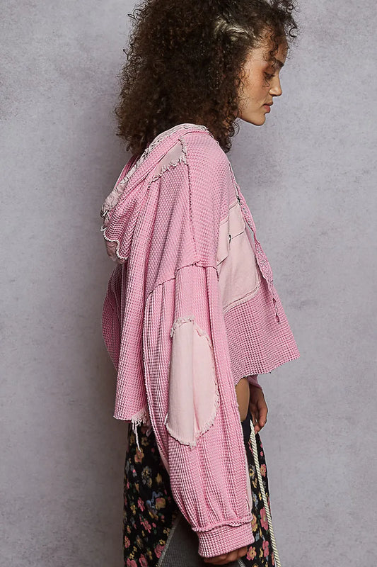 POL Raw Hem Cropped Hooded Jacket - Tigbul's Variety Fashion Shop