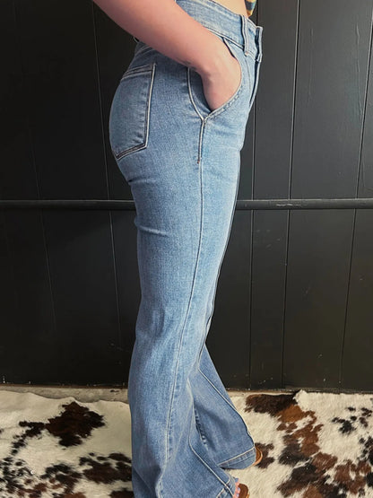 High-Waisted Flare Jeans with Seam Detail - Tigbul's Variety Fashion Shop