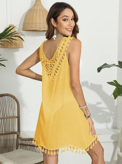 Tassel Scoop Neck Wide Strap Cover-Up - Tigbul's Variety Fashion Shop