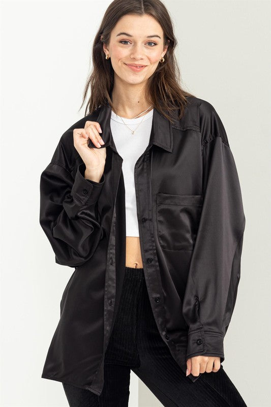 Completely Charmed Oversized Satin shirt - Tigbul's Variety Fashion Shop