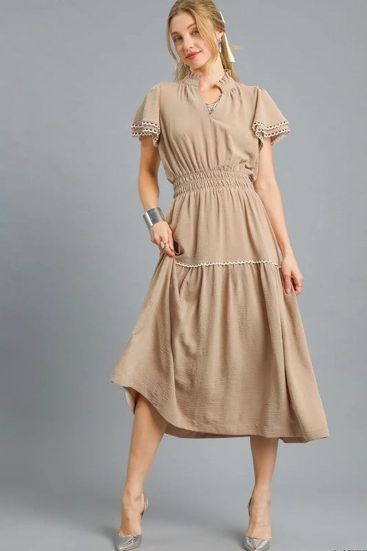 Umgee Tiered Flutter Sleeve Midi Dress - Tigbul's Variety Fashion Shop