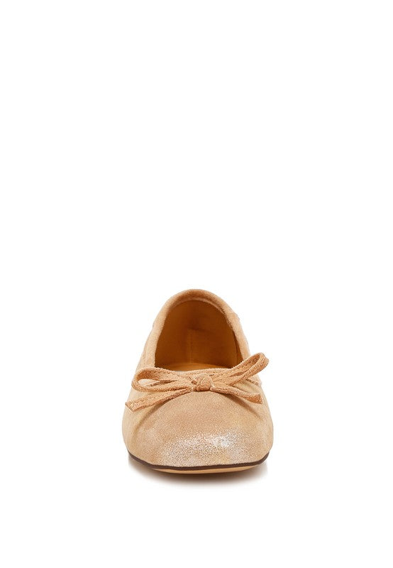 Rubyrose Suede Bow Embellished Square Toe Beige Ballerinas - Tigbul's Variety Fashion Shop