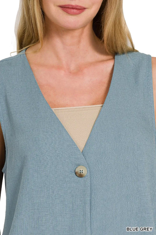 Zenana Side Slit Button-Front Vest - Tigbul's Variety Fashion Shop