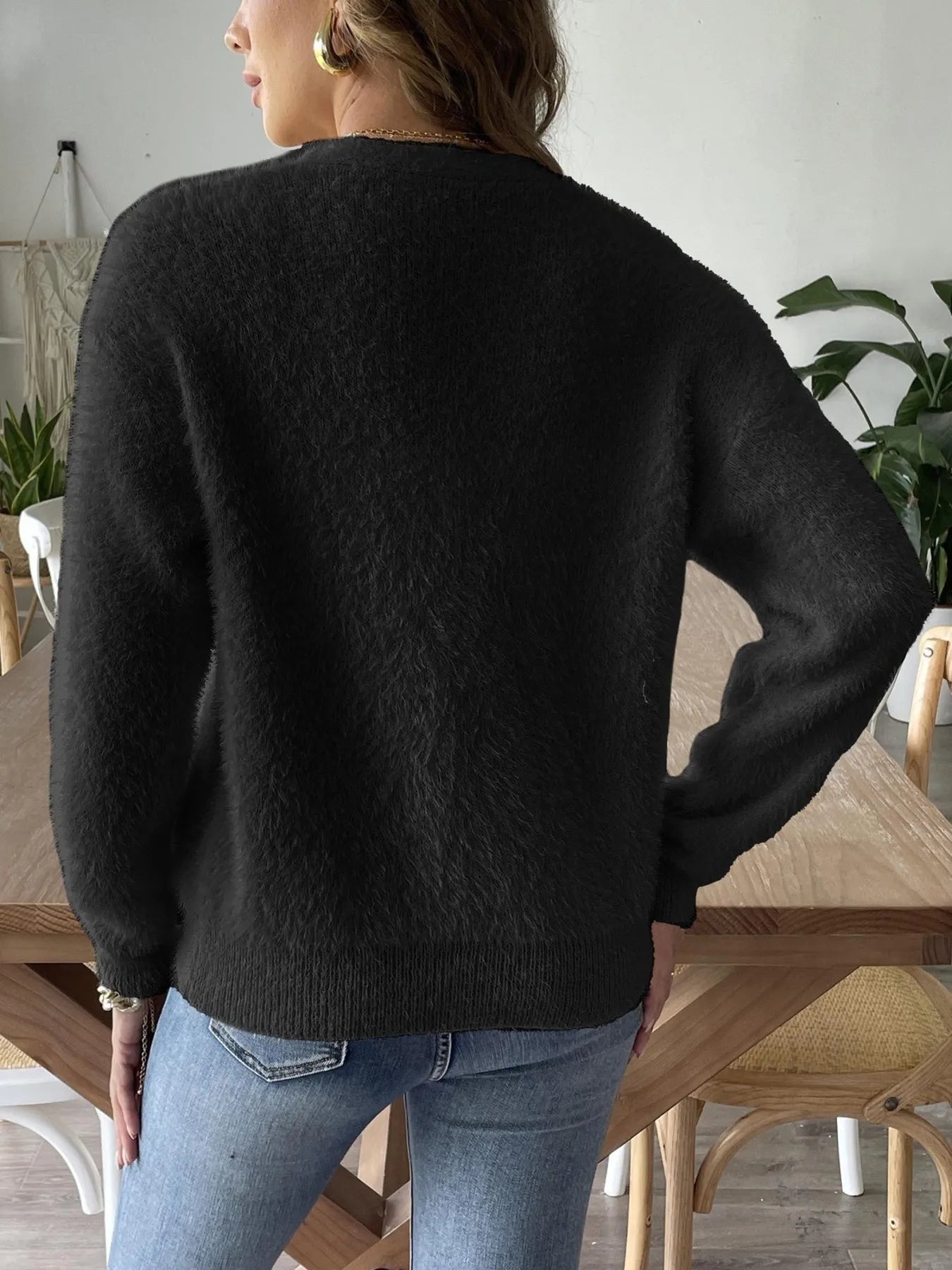 Fuzzy Button-Front Cardigan - Tigbul's Variety Fashion Shop