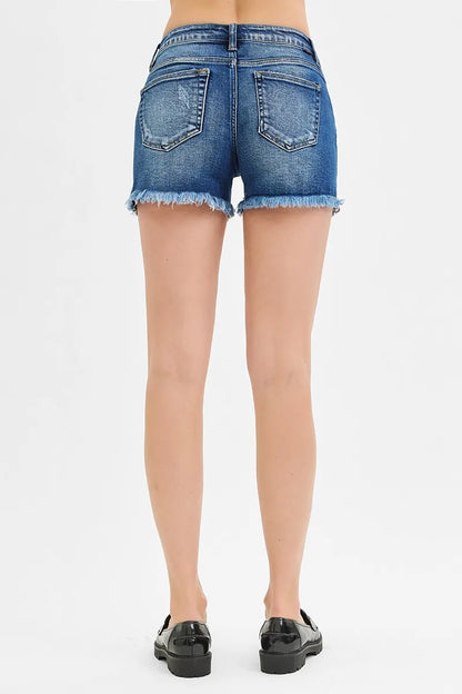RISEN Full Size Low Rise Frayed Denim Shorts Plus Size - Tigbul's Variety Fashion Shop