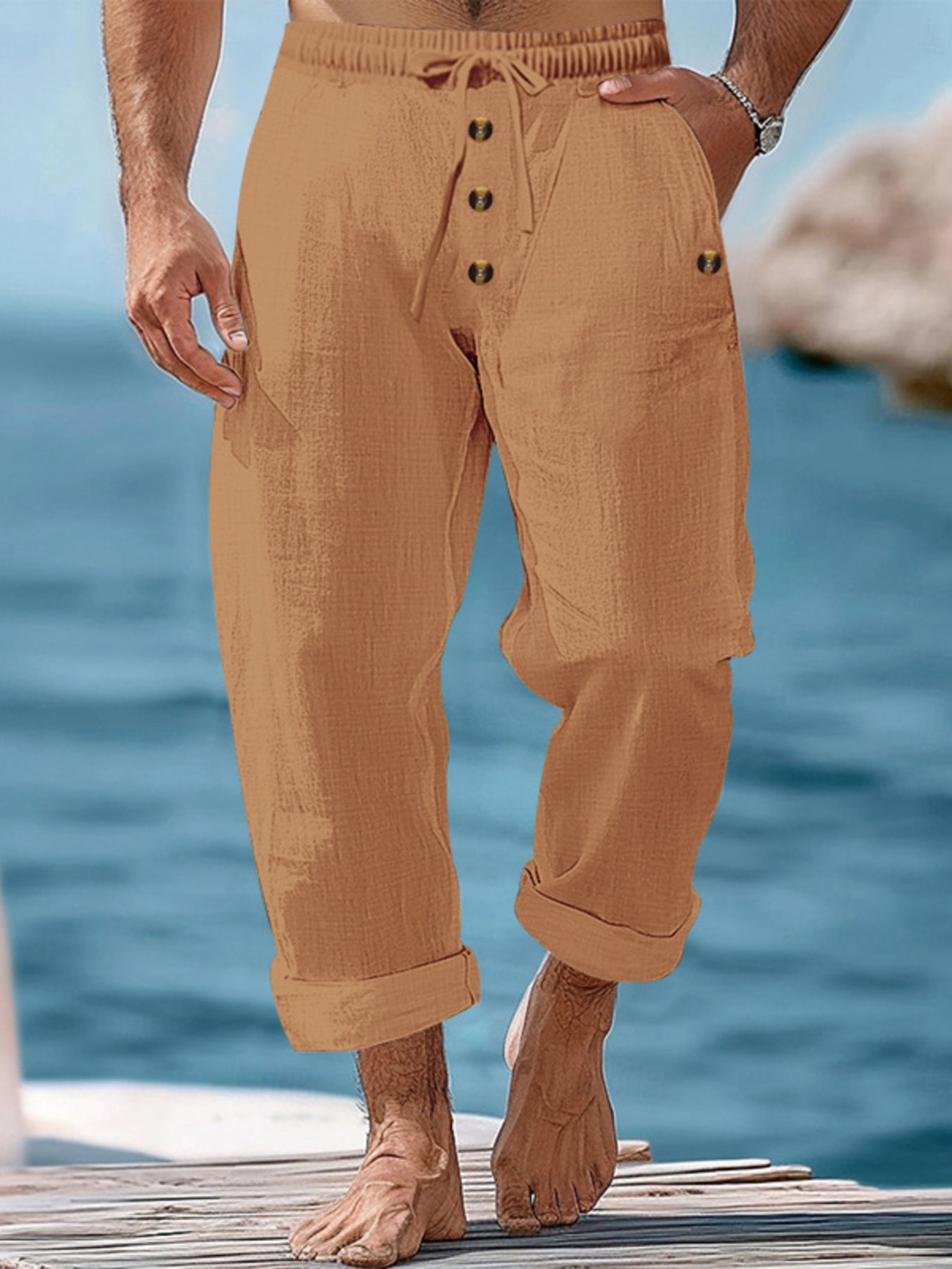 Men's Full Size Button-Fly Drawstring Pants Plus Size - Tigbul's Variety Fashion Shop