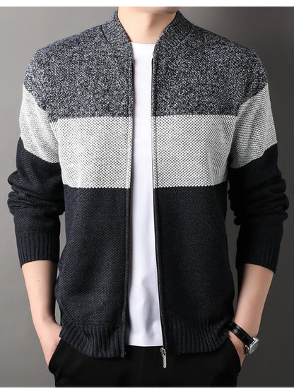 Men's Plus Size Color Block Zip Up Cardigan - Tigbul's Variety Fashion Shop
