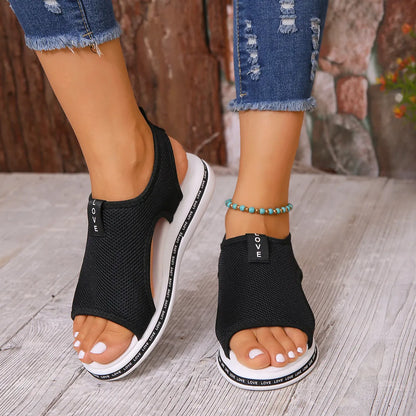 Mesh Open Toe Platform Sandals - Tigbul's Variety Fashion Shop