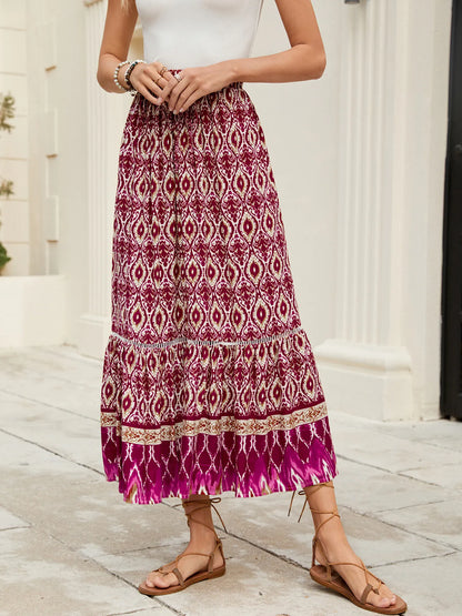 Bohemian Printed Ruched Maxi Skirt - Tigbul's Variety Fashion Shop