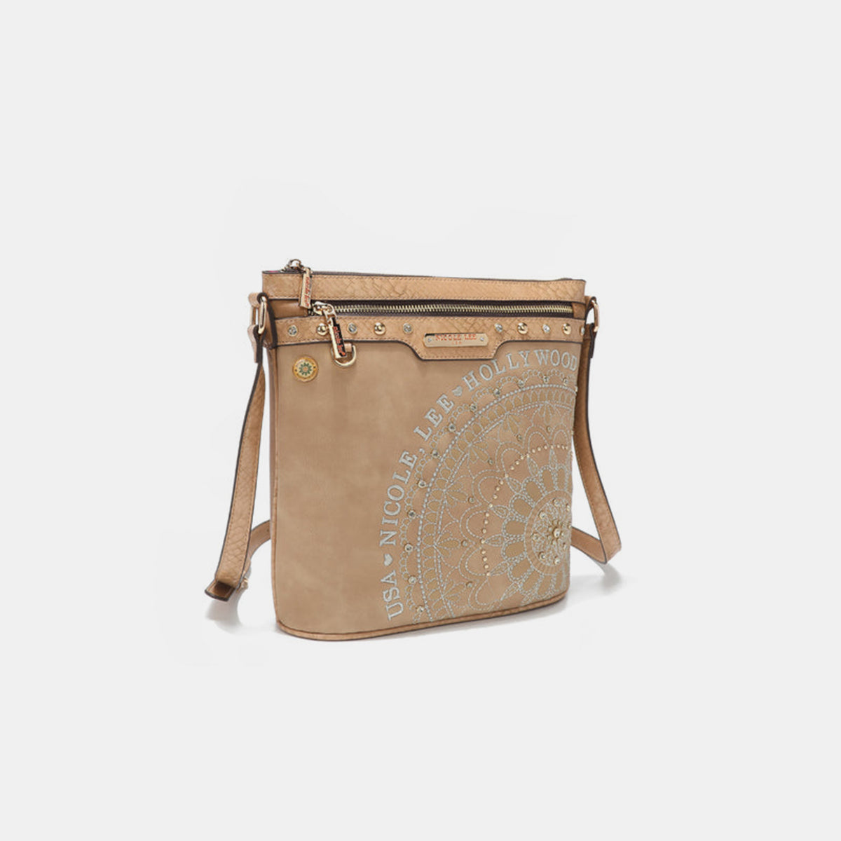 Nicole Lee USA Metallic Stitching Embroidery Inlaid Rhinestone Crossbody Bag - Tigbul's Variety Fashion Shop