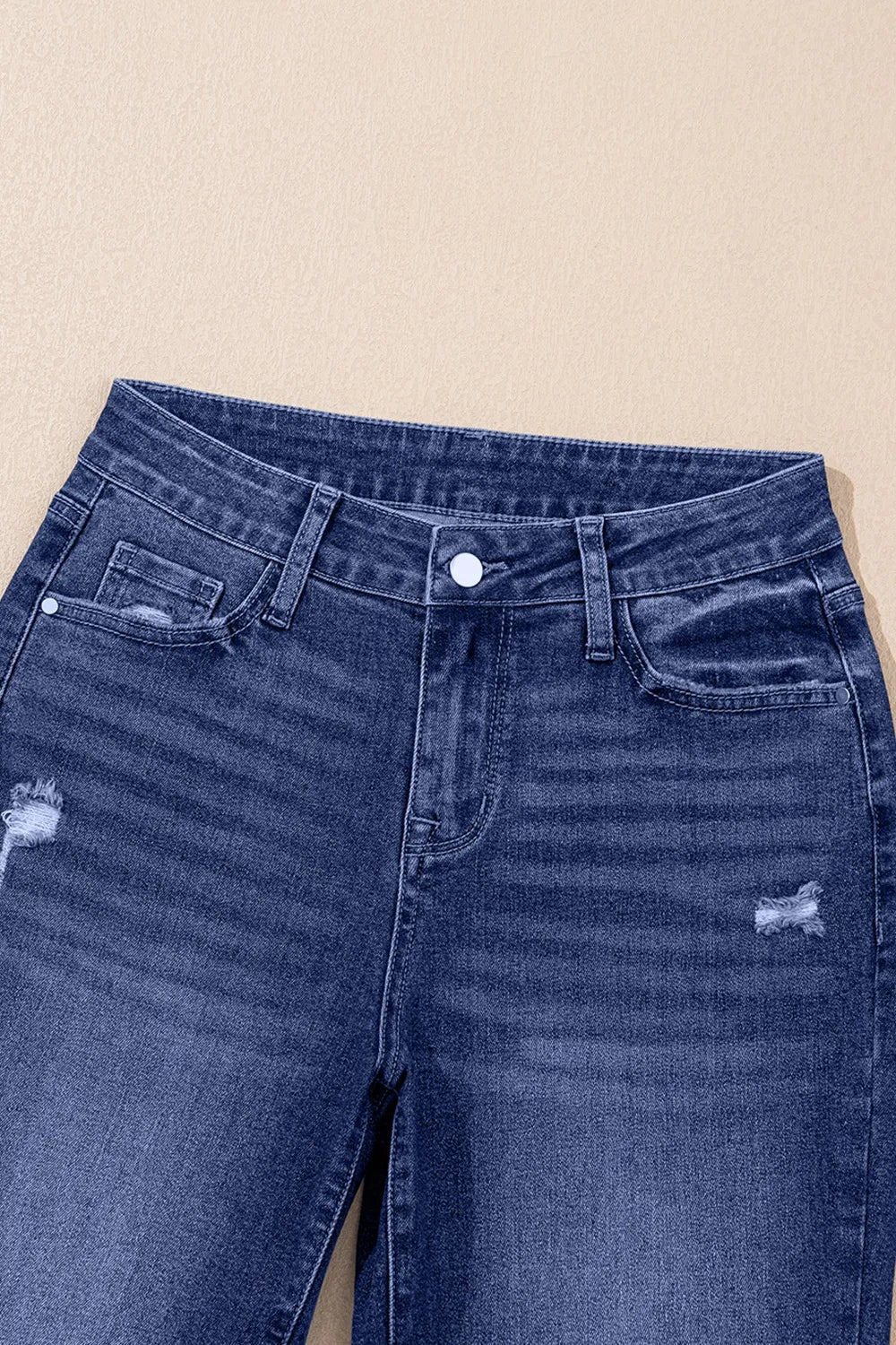 Folded Cuffs Distressed Straight High Waist Jeans - Tigbul's Variety Fashion Shop